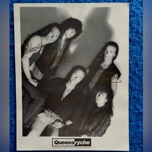 Black and White  Autographed Queensryche Publicity Photograph